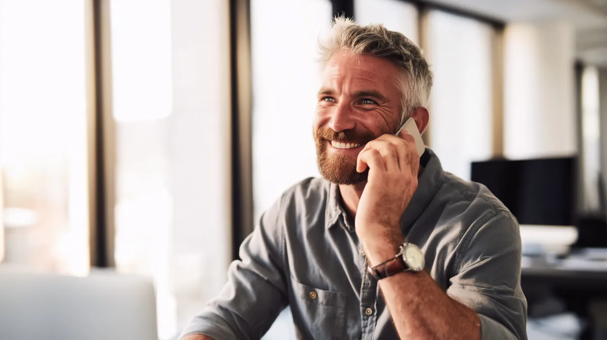 Ondernemer aan de telefoon achter zijn bureau