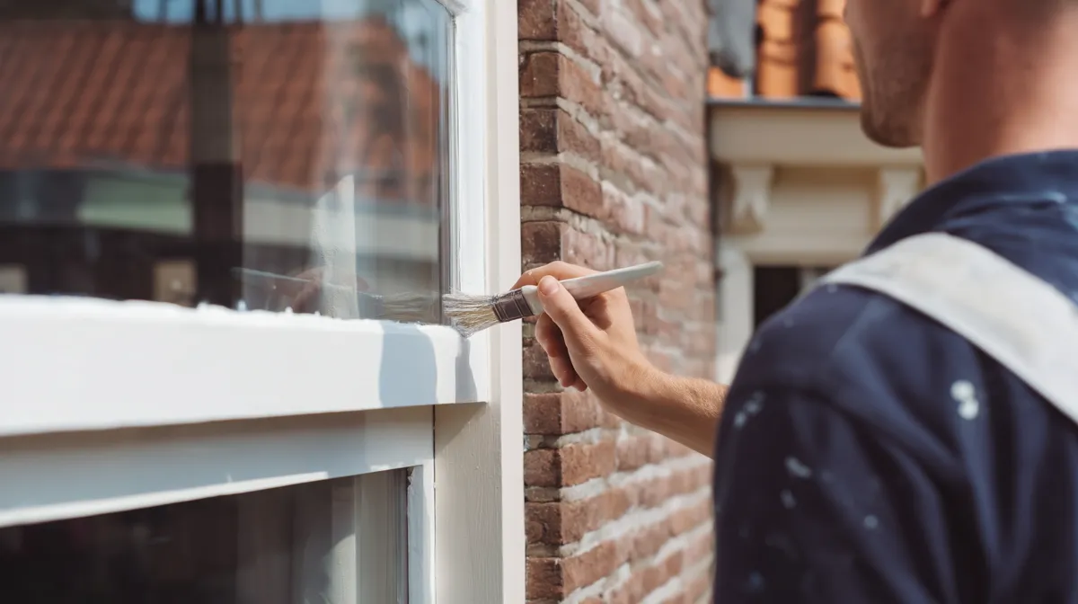 Buitenschilderwerk aan een houten kozijn