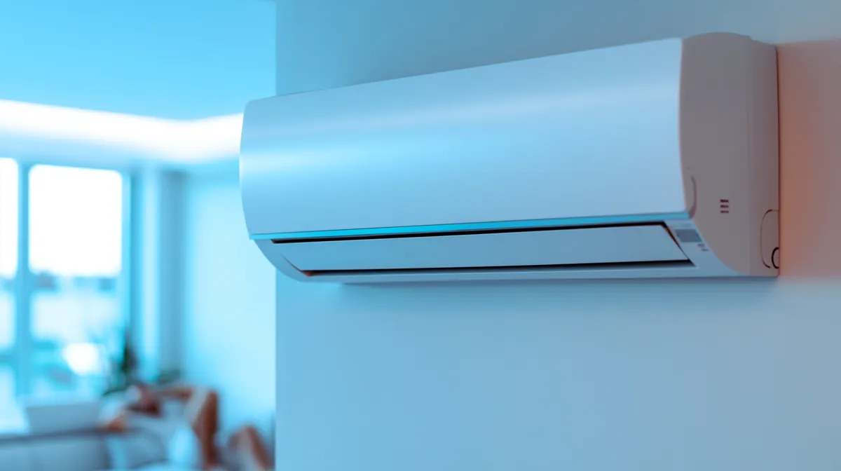 Split airco binnenunit aan de muur in woonkamer