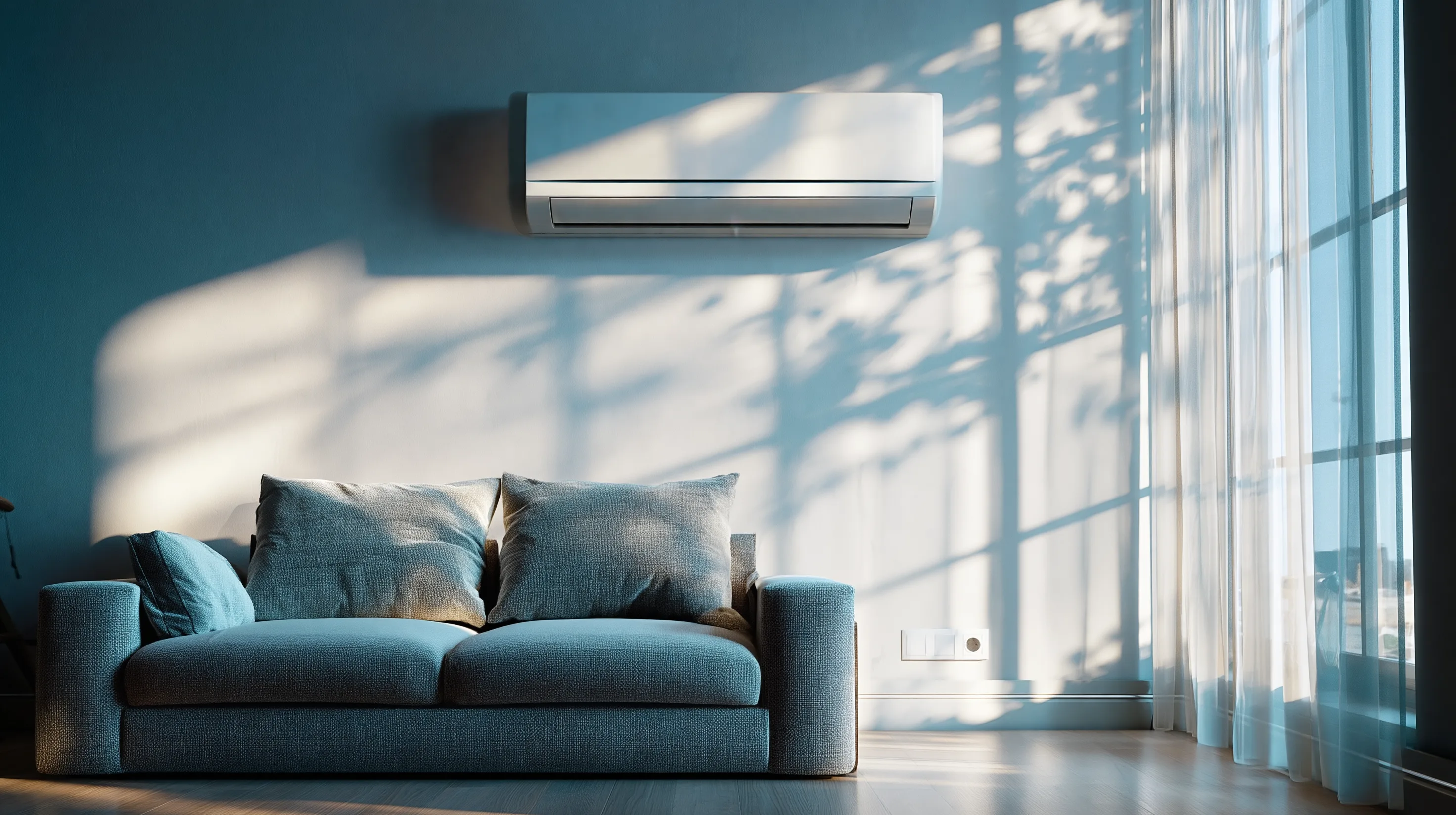 Split airco binnenunit in moderne woonkamer