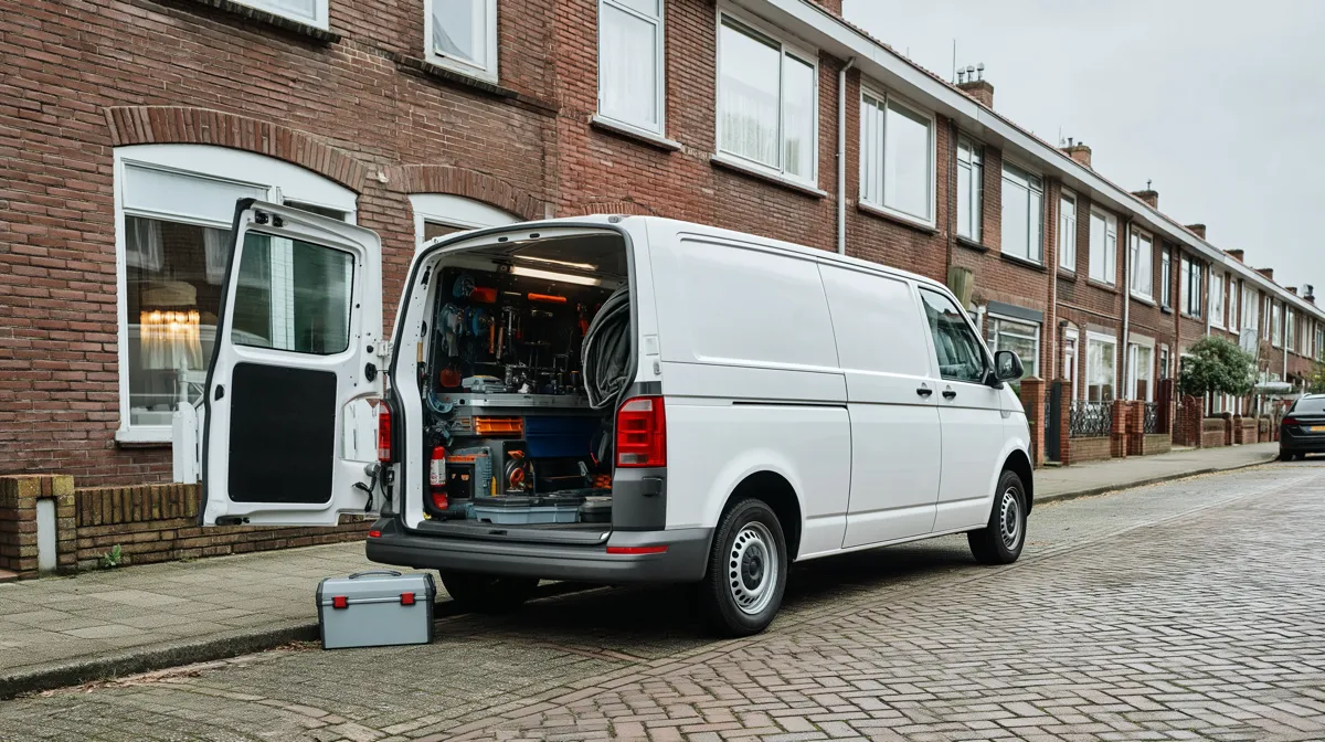 Werkbus met gereedschap voor een woonhuis
