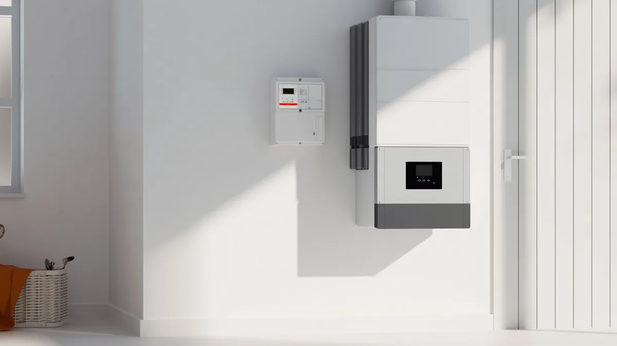 Omvormer voor zonnepanelen naast de meterkast